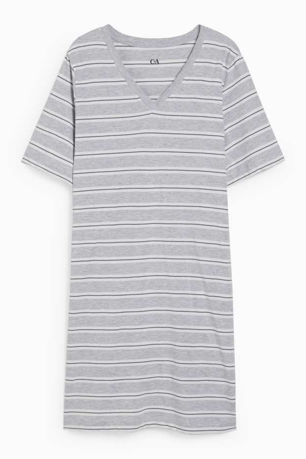 Women - Nightdress - striped - white / gray