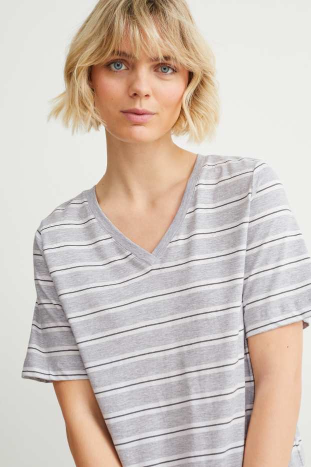 Women - Nightdress - striped - white / gray