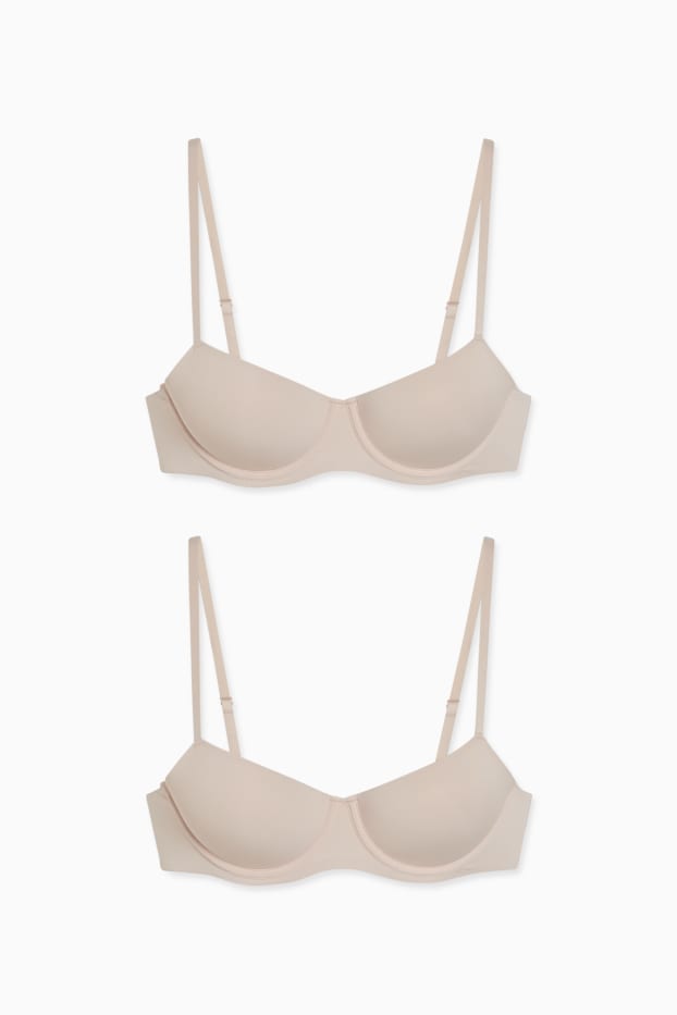Dames - Set  van 2 - BH met beugels - DEMI - gewatteerd - LYCRA® - beige