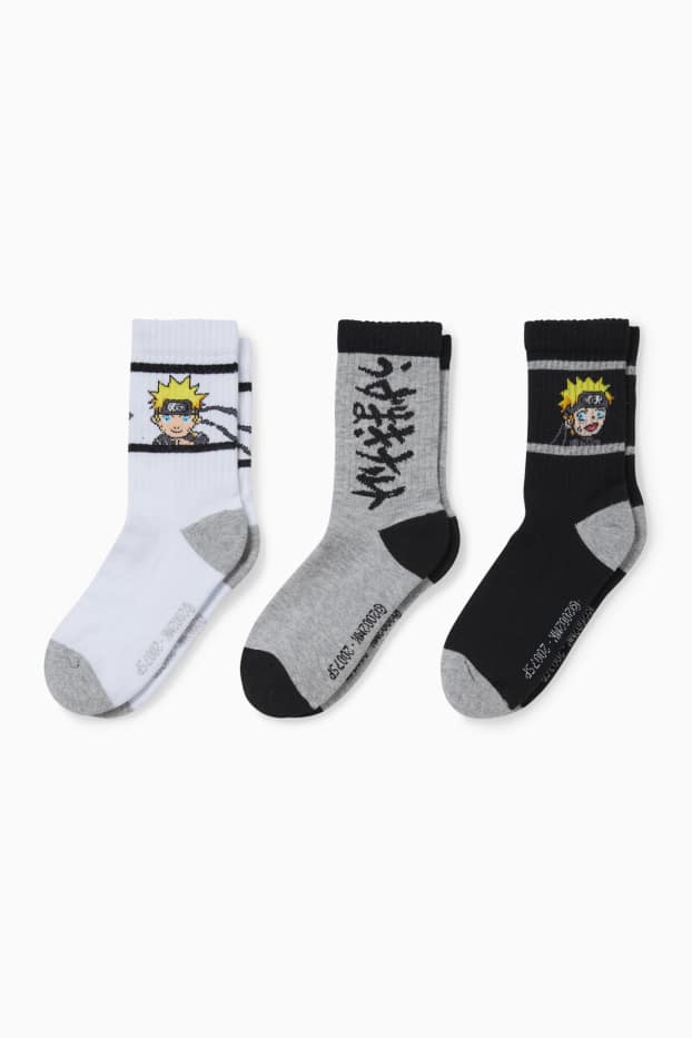 Enfants garçons - Lot de 3 paires - Naruto - chaussettes à motif - blanc