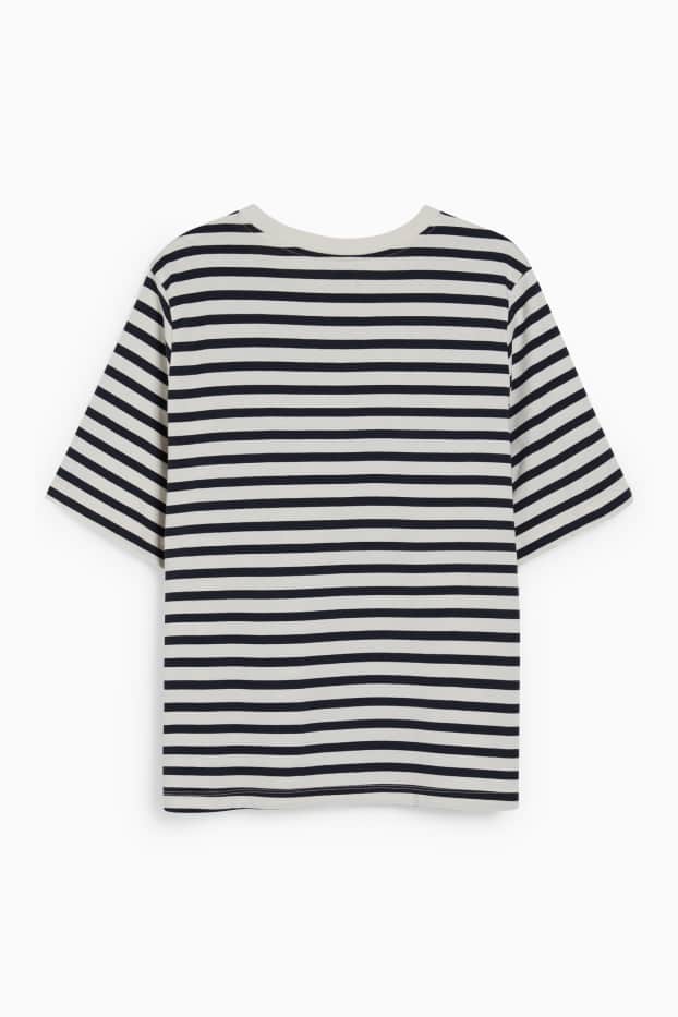 Damen - T-Shirt - gestreift - blau / cremefarben