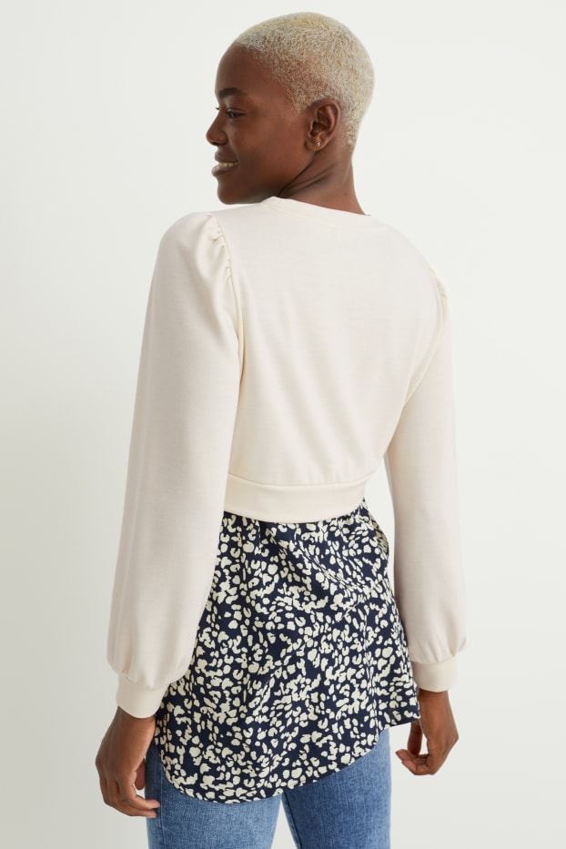 Femmes - Sweat de grossesse - look 2-en-1 - blanc / noir