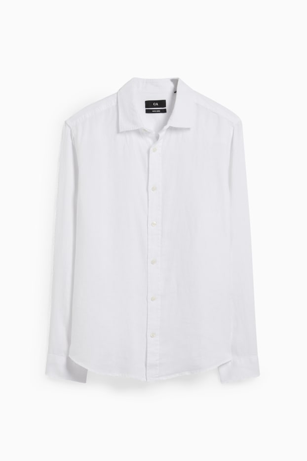 Hommes - Chemise en lin - regular fit - col cutaway - blanc