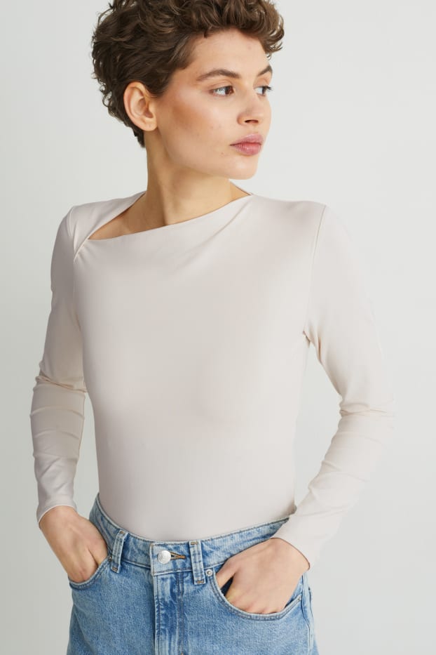 Femei - Tricou cu mânecă lungă - alb-crem