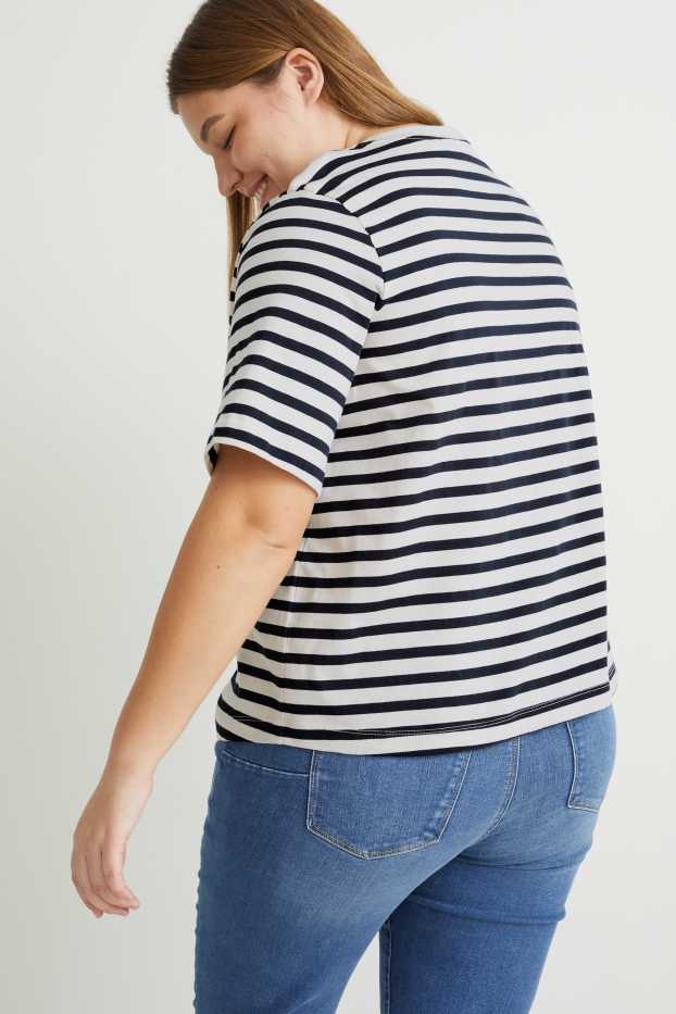 Damen - T-Shirt - gestreift - blau / cremefarben