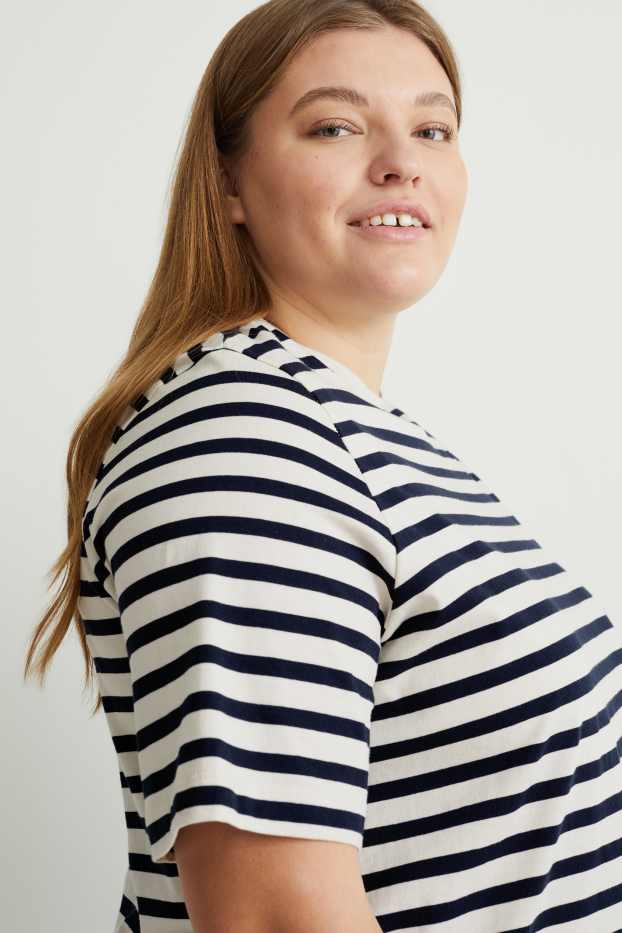 Damen - T-Shirt - gestreift - blau / cremefarben