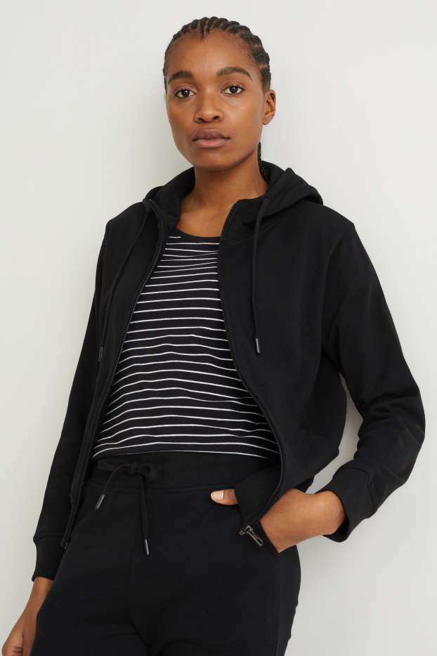 Donna - Felpa basic con zip e cappuccio - nero