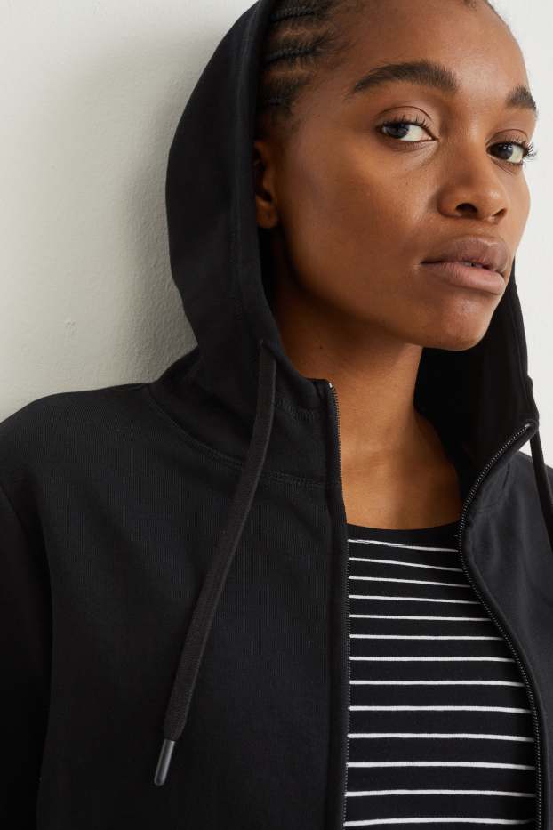 Donna - Felpa basic con zip e cappuccio - nero