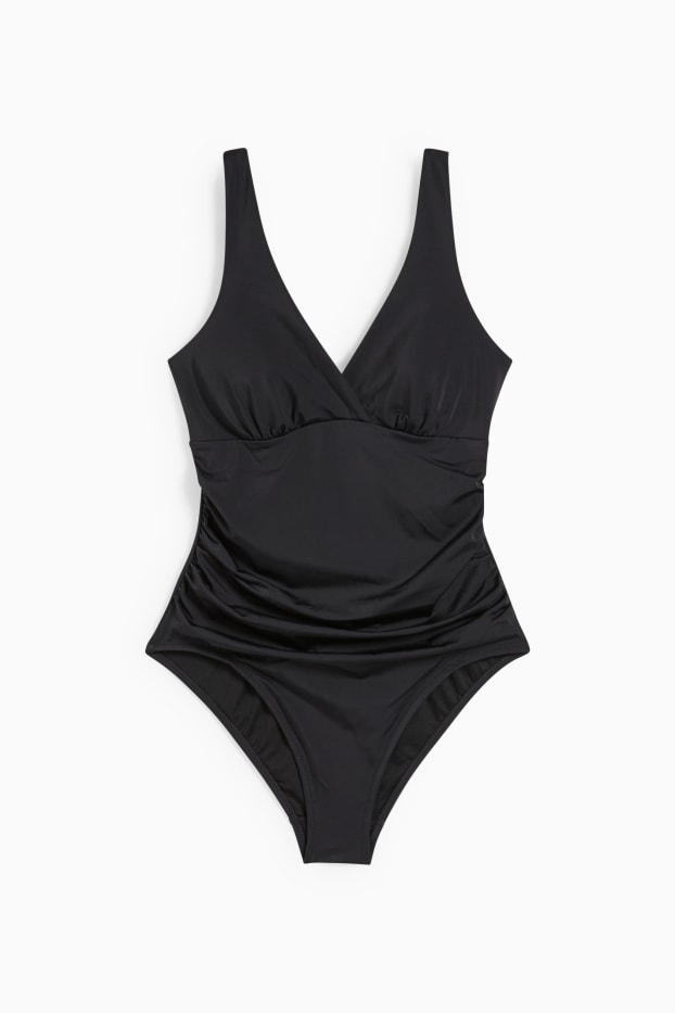 Damen - Shaping-Badeanzug mit Raffung - wattiert - LYCRA® XTRA LIFE™ - schwarz