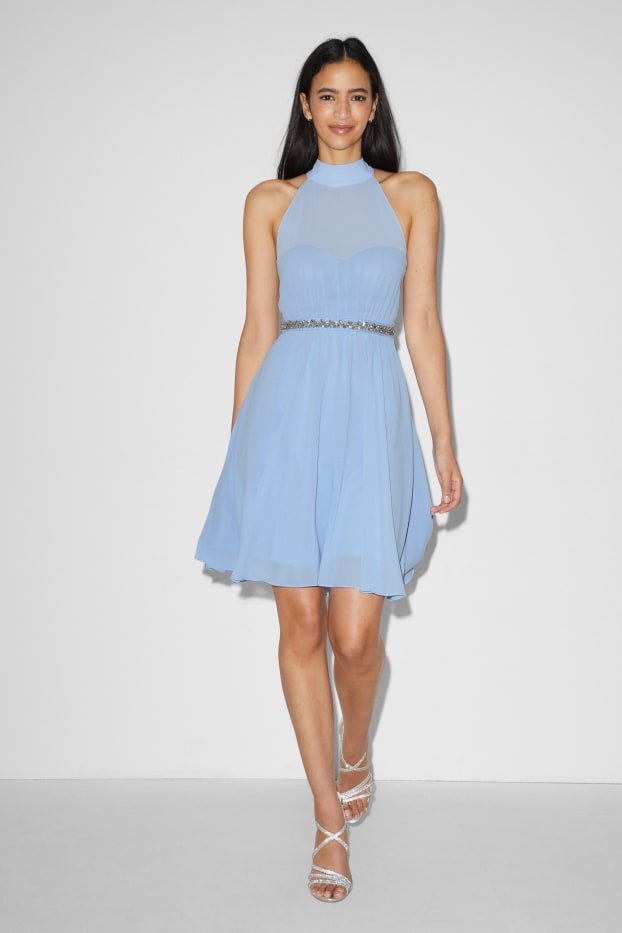 Donna - Vestito di chiffon - da festa - azzurro