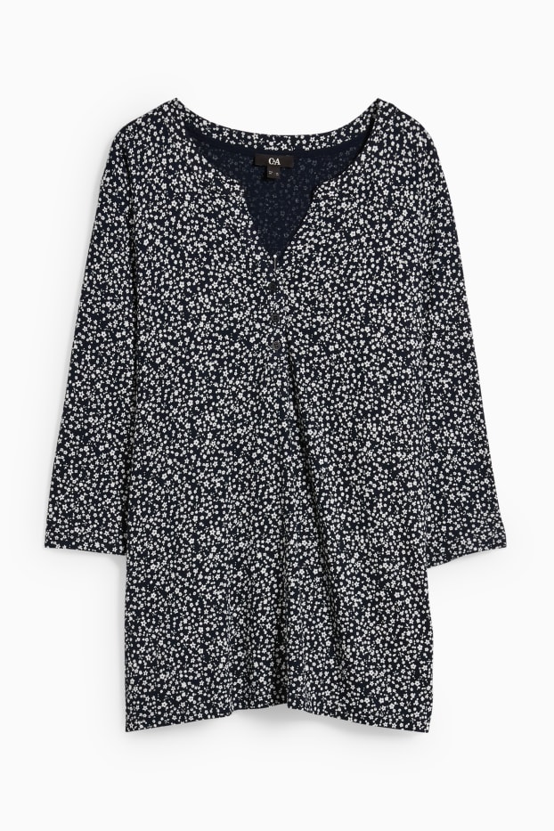 Dames - Longsleeve - gebloemd - donkerblauw