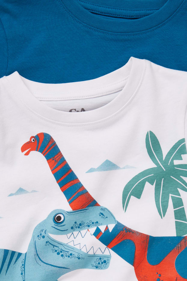 Kinder Jungen - Multipack 2er - Dino und Bagger - Kurzarmshirt - blau / weiß