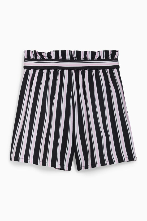 Kinderen: meisjes - Shorts - gestreept - zwart / roze