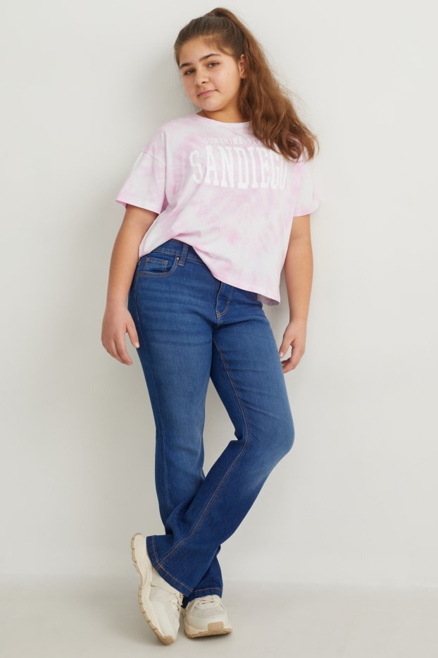 Kinderen: meisjes - Uitgebreide maten - set van 2 - flared jeans - jeansblauw
