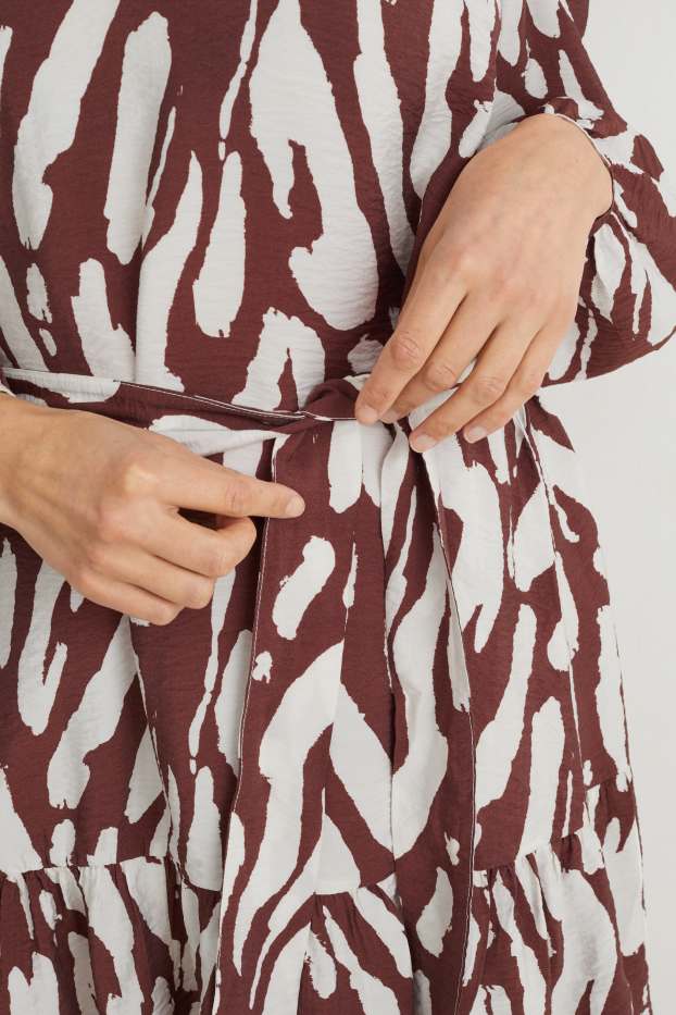 Dona - Vestit de línia A - estampat - marró fosc