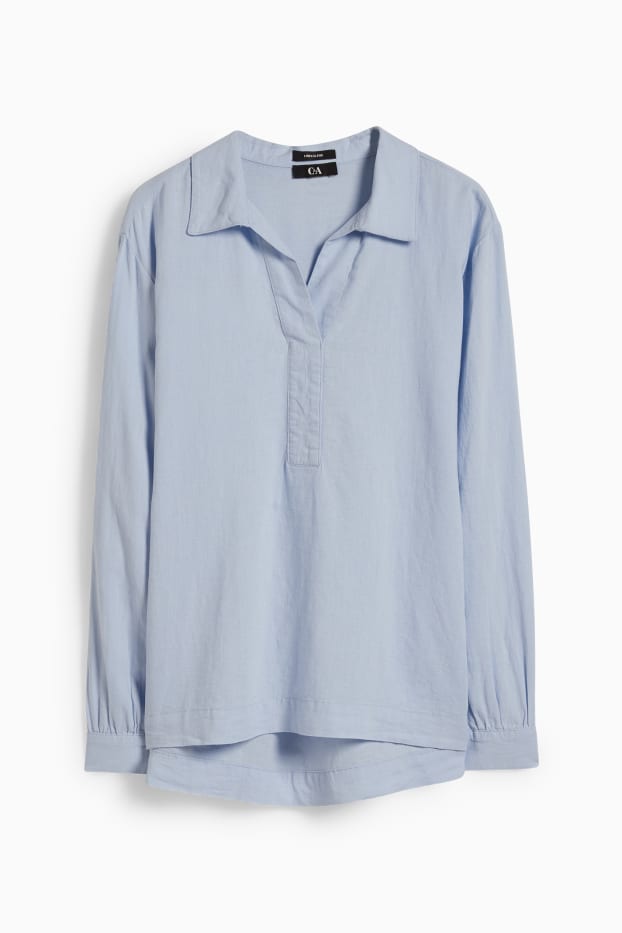 Dames - Blouse - linnenmix - lichtblauw