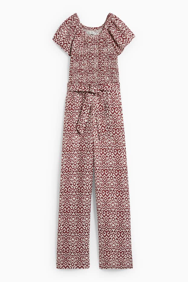 Bambine - Tuta - misto lino - fantasia - marrone / bianco crema