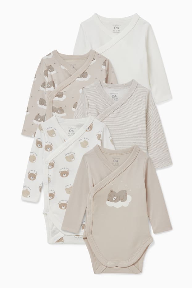 Bébés garçons - Lot de 5 - bodys croisés bébé - beige