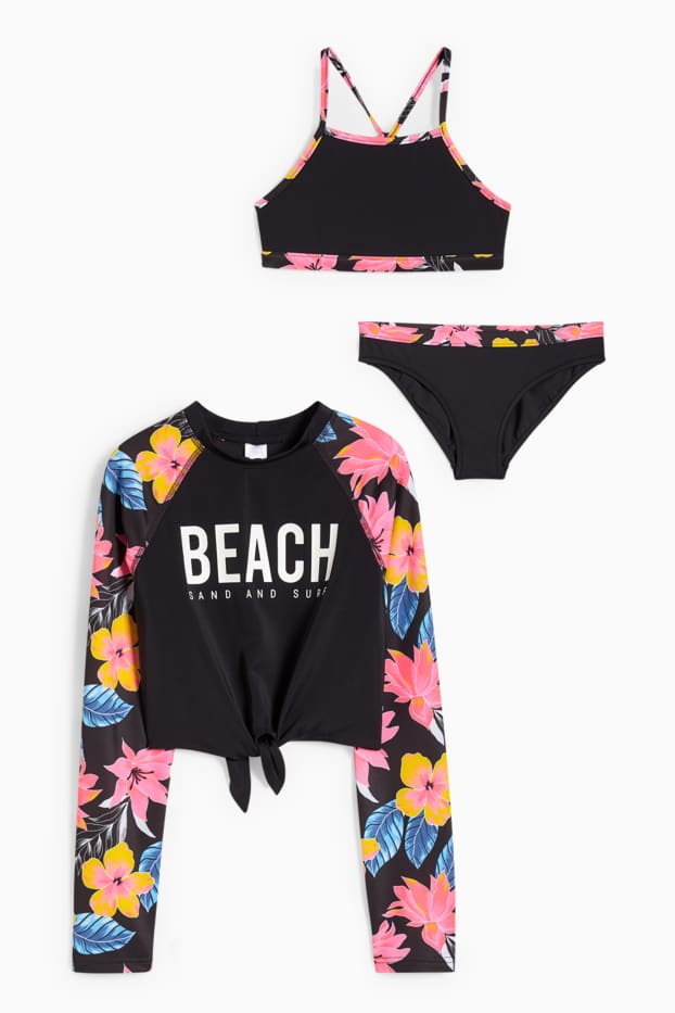 Bambine - Set - maglietta termica e bikini - LYCRA® XTRA LIFE™ - 3 pezzi - nero