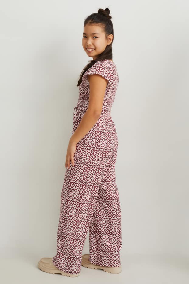 Bambine - Tuta - misto lino - fantasia - marrone / bianco crema