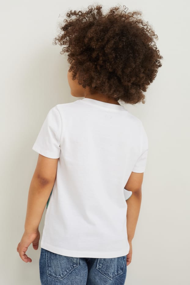 Kinder Jungen - Multipack 2er - Dino und Bagger - Kurzarmshirt - blau / weiß