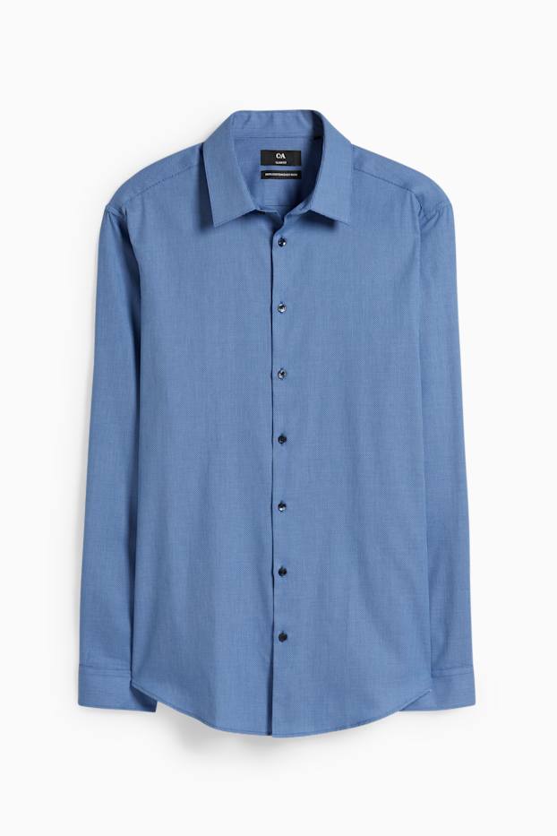 Hommes - Chemise de bureau - coupe slim - col kent - facile à repasser - à motif - bleu