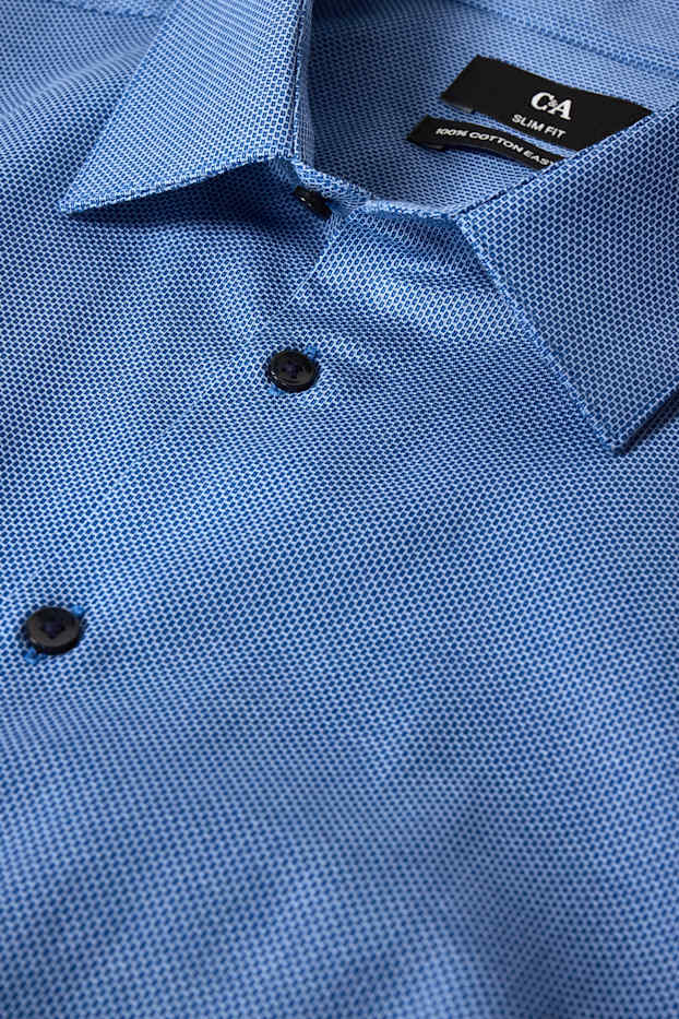 Hommes - Chemise de bureau - coupe slim - col kent - facile à repasser - à motif - bleu