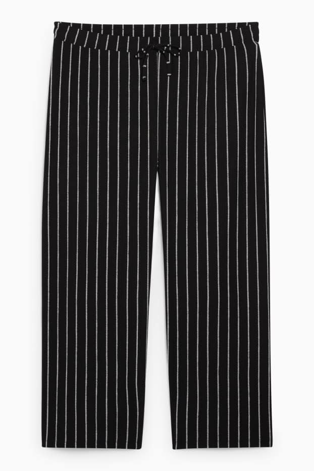 Damen - Stoffhose - High Waist - Wide Leg - gestreift - schwarz
