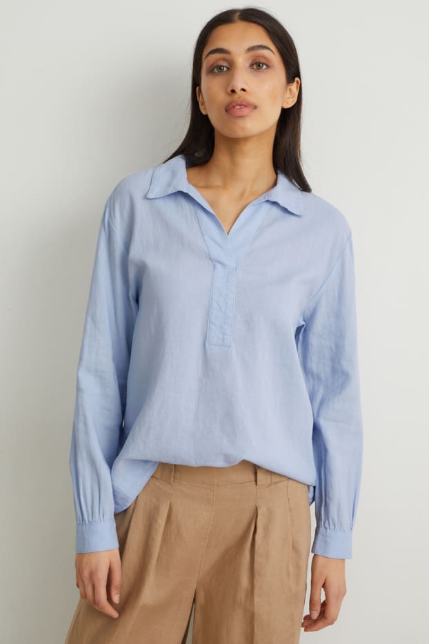 Dames - Blouse - linnenmix - lichtblauw