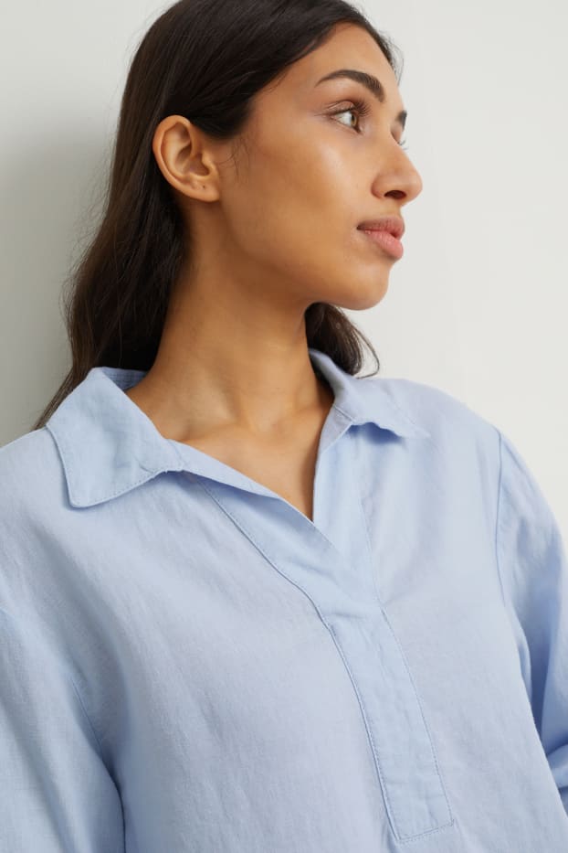 Dames - Blouse - linnenmix - lichtblauw