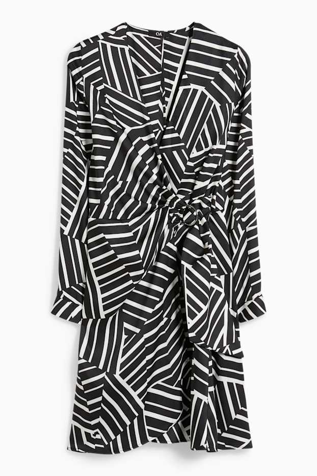Femmes - Robe croisée - à motif - noir / blanc