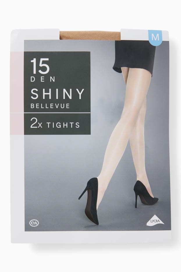 Femmes - Lot de 2 - collants fins - LYCRA® - 15 DEN - Amande