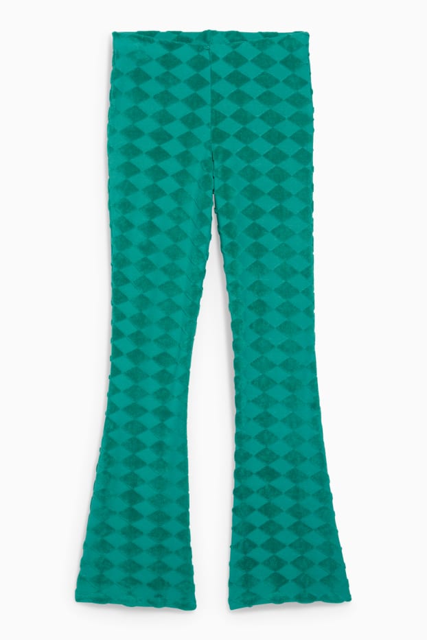 Women - Jersey trousers - comfort fit - check - green