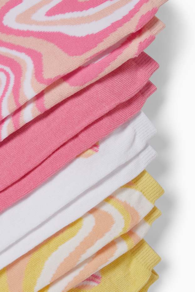 Enfants filles - Lot de 5 paires - chaussettes de sport - à motifs - rose