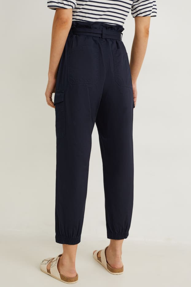 Femei - Pantaloni cargo - talie medie - wide leg - albastru închis