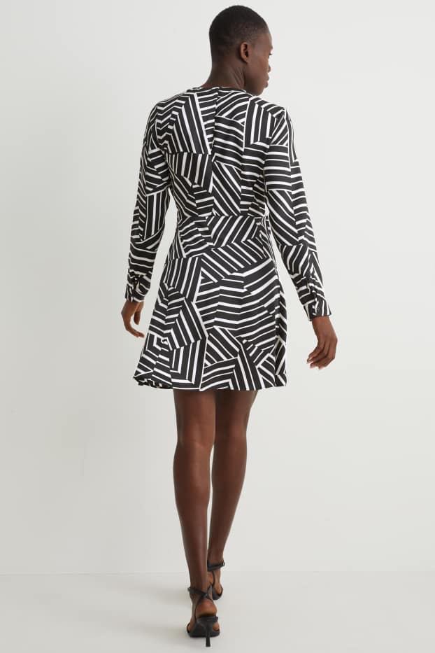 Femmes - Robe croisée - à motif - noir / blanc