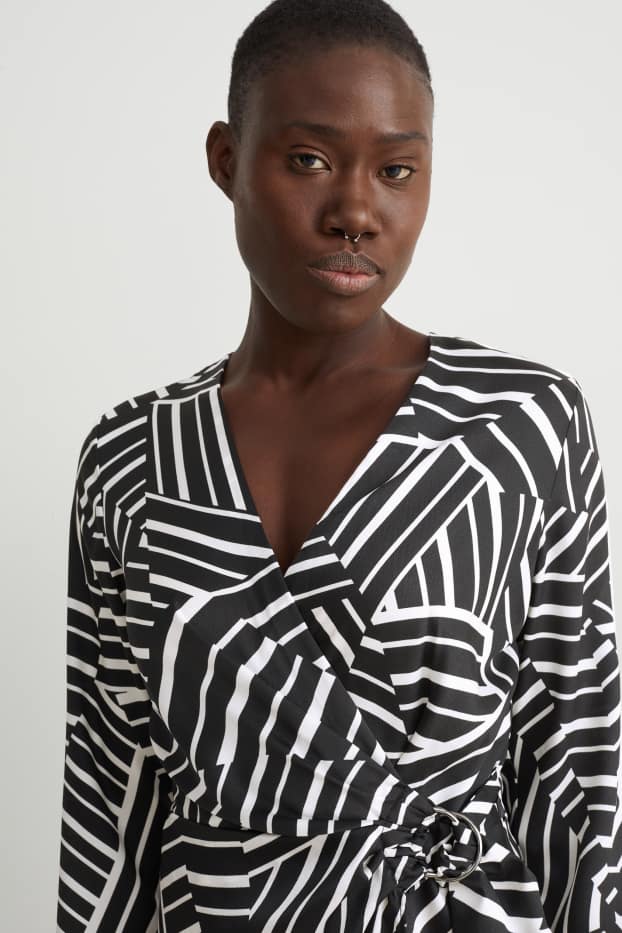 Femmes - Robe croisée - à motif - noir / blanc