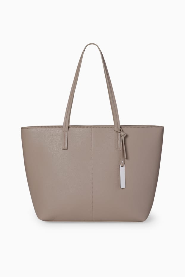 Dámské - Kabelka shopper - imitace kůže - světle béžová