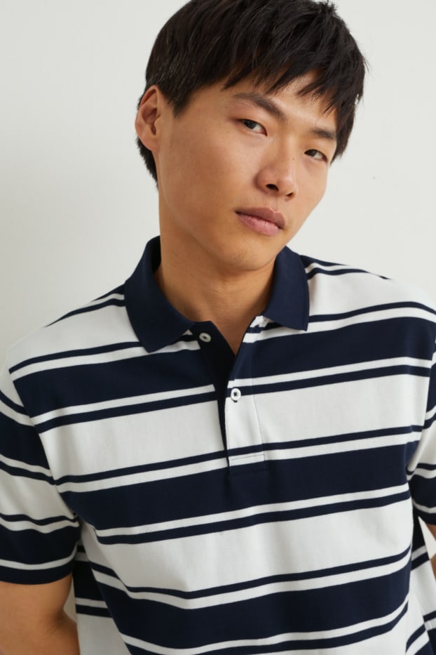 Herren - Poloshirt - gestreift - dunkelblau / weiß