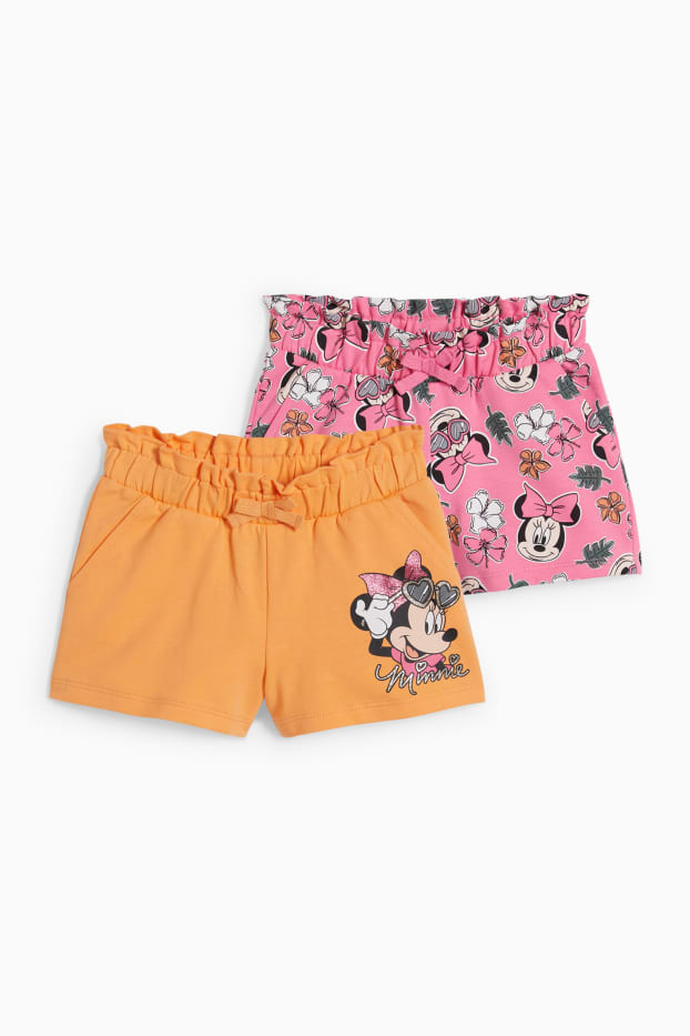 Kinderen: meisjes - Set van 2 - Minnie Mouse - sweatshorts - fuchsiarood
