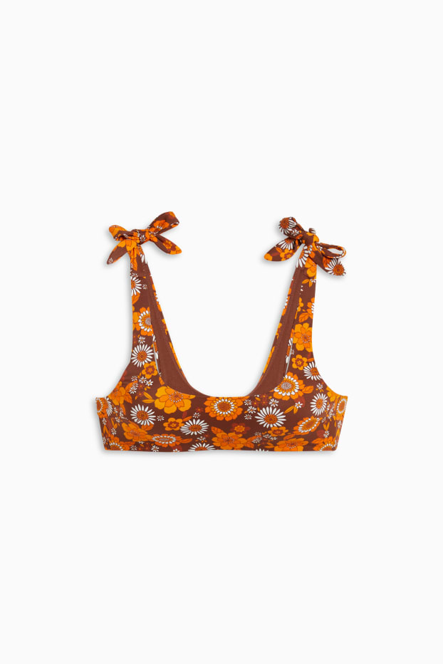 Donna - Reggiseno bikini brasiliano - imbottito - a fiori - marrone