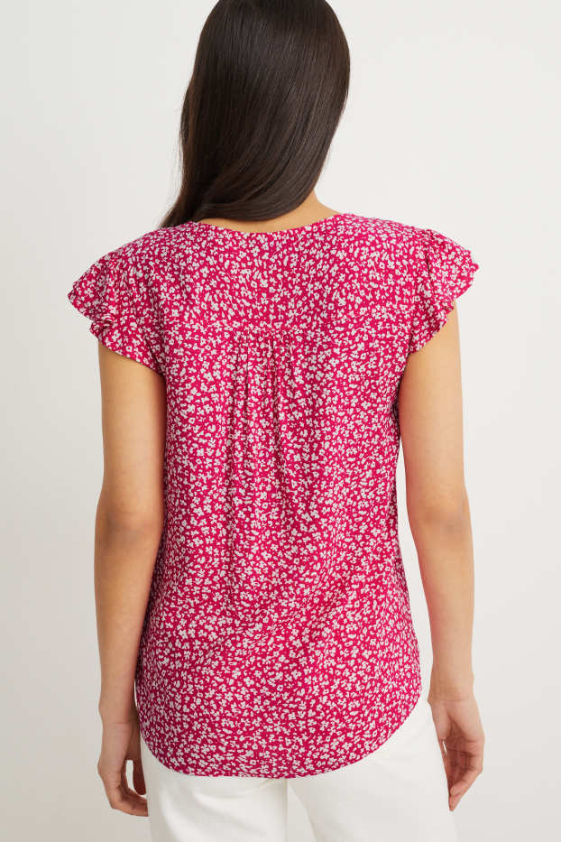 Dames - Blouse - gebloemd - donker rose