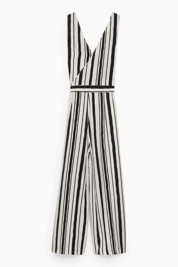 Damen - Jumpsuit - gestreift - schwarz / weiß