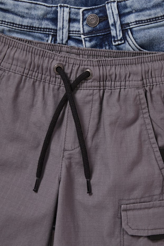Kinder Buben - Multipack 2er - Jeans- und Stoffshorts - helljeansblau