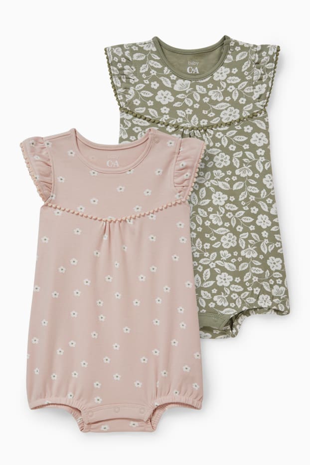 Baby Mädchen - Multipack 2er - Baby-Pyjama - geblümt - grün / rosa