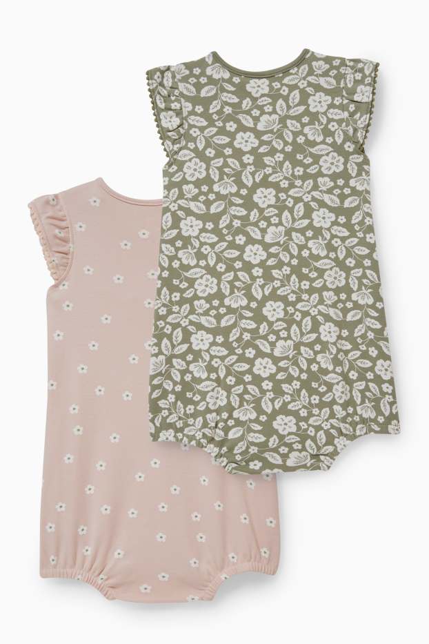 Baby Mädchen - Multipack 2er - Baby-Pyjama - geblümt - grün / rosa