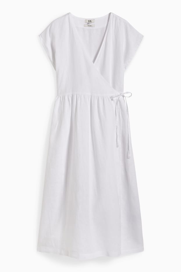 Damen - Leinen-Wickelkleid - weiss