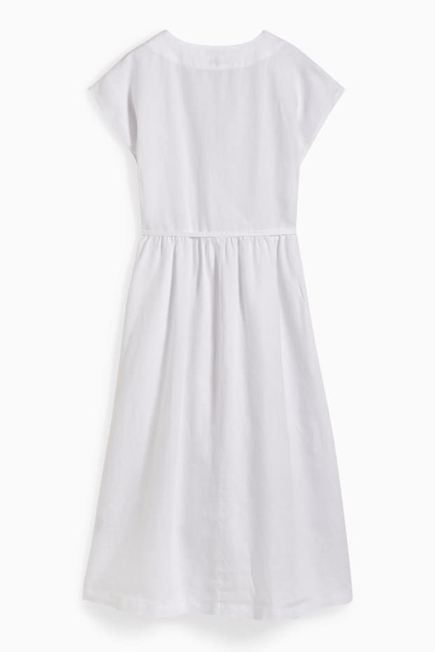 Damen - Leinen-Wickelkleid - weiss