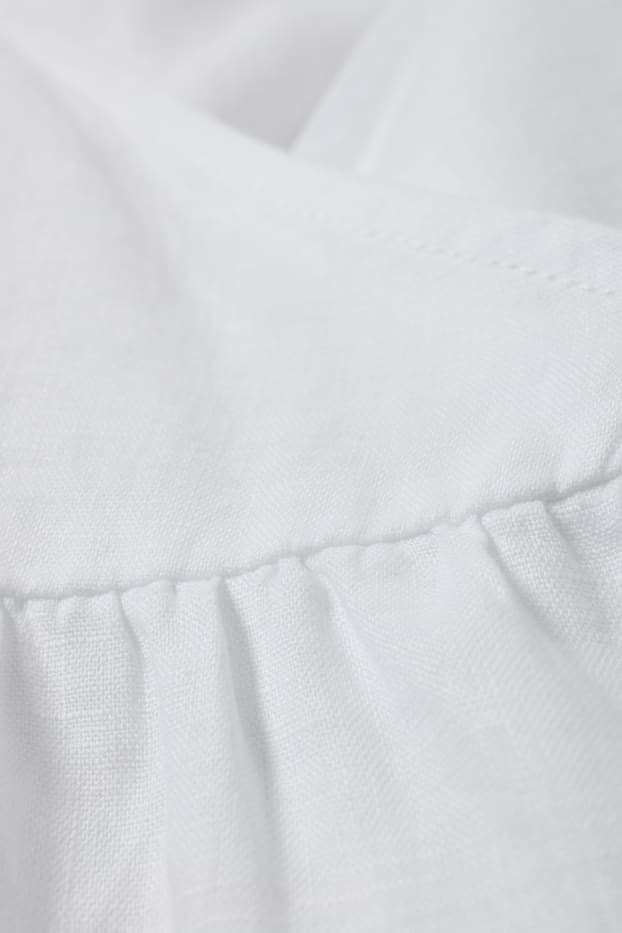 Damen - Leinen-Wickelkleid - weiss