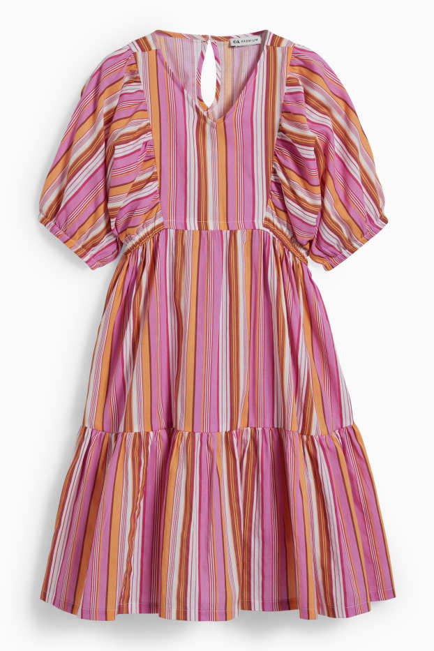 Children Girls - Dress - striped - pink